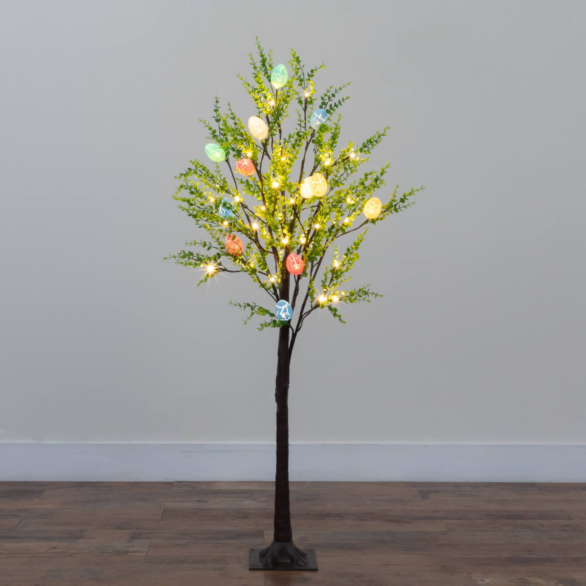 4ft. Pre-Lit Artificial Easter Egg Twig Tree with Greens and 48 Warm White LED Lights